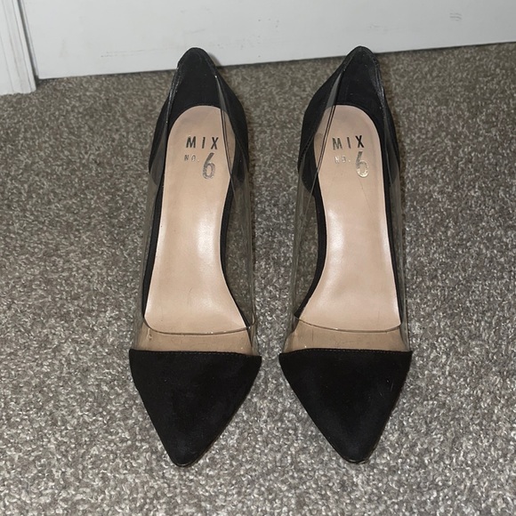 Black Mix No.6 pointed toe heels with clear accent - Picture 1 of 3